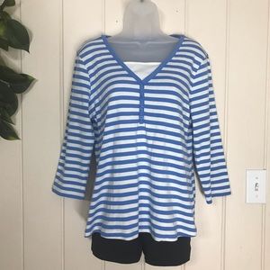 Bobbie Brooks Blue & White Stripe Blouse 
Large 12 - 14
3/4 Sleeves
60% Cotton